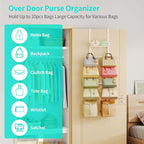 HapiRm Over the Door Purse Organizer - Wall Mounted Purse Rack with 10 Hooks and Metal Basket, Hanging Handbag Organizer Holds up to 10 Bags, Bag Rack Can Use As 1/2 Part, for Door, Closet (White) - Image 3