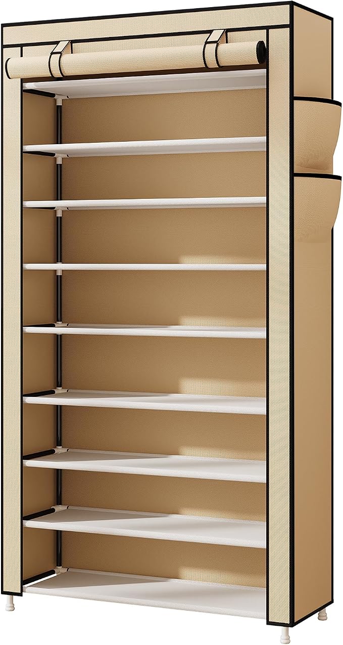 Laiensia 9-Tier Shoe Rack ，Space Saving Shoe Storage Organizer Non-Woven Cover Shoe Shelf Holds 36-45 Pairs for Bedroom, Hallway, Entryway, Beige - Image 9