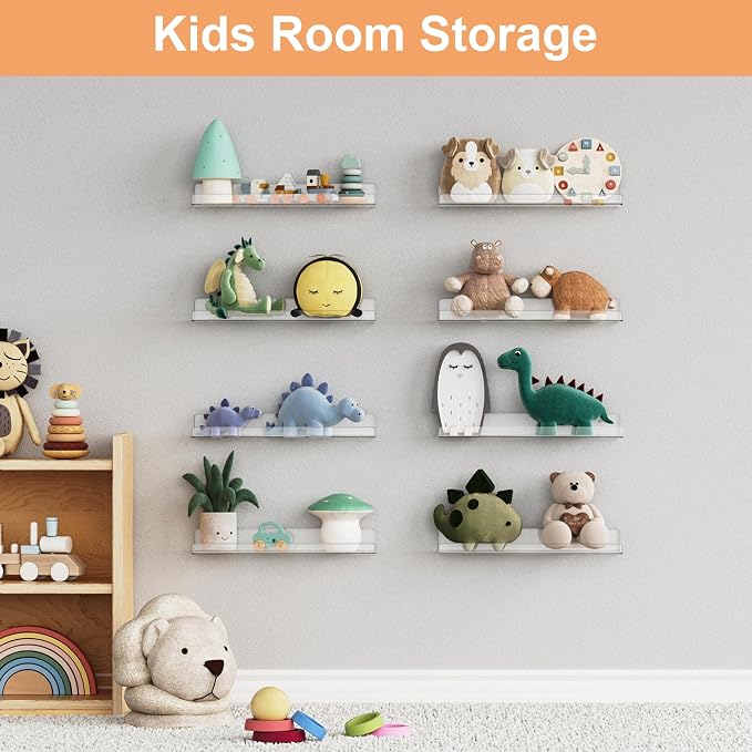 upsimples 14 Pcs 15" Acrylic Shelves for Wall Display and Storage, Clear - Image 8
