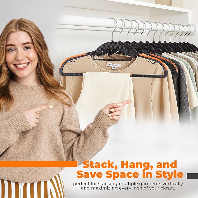 Plastic Hangers 10 Pack, Cascading Slim Space Saving Clothing Hangers with 360° Rotating Hook, Non Slip Clothes Hangers for Sweater Shirt, Heavy Duty Coat Hanger with Inner Hook for Closet, Black - Image 8