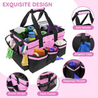 ZKOO Large Cleaning Caddy Bag with Handle, Built-in Sturdy Support Board, Adjustable Shoulder Strap, Multi-compartment Design Cleaning Supply Tote for Cleaners & Housekeepers (Pink) - Image 3