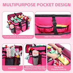 Large Rolling Cleaning Caddy Bag, Cleaning Caddy with Wheels with Detachable Trolley for Housekeepers, Water Resistant Cleaner Supplies Organizer with Wheels for Kitchen, Car, Picnic (Rose-Red) - Image 4
