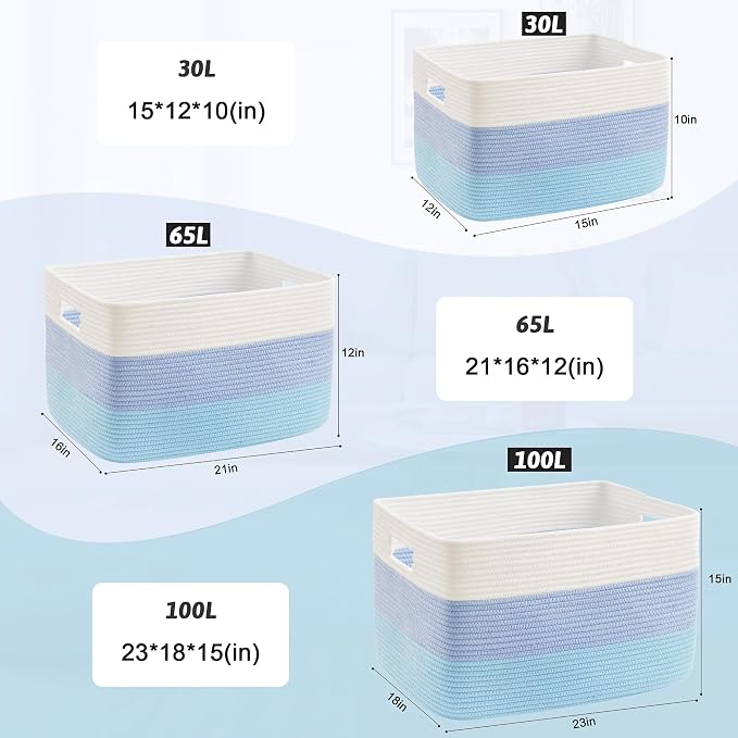 Artfeel Blanket Basket,Rectangle Woven Baskets for Storage,100L Laundry Basket for Decorative Nursery Blanket,Toys,Dirty Clothes and Magazine in Shelves,Baby Room,and Living Room - Image 5