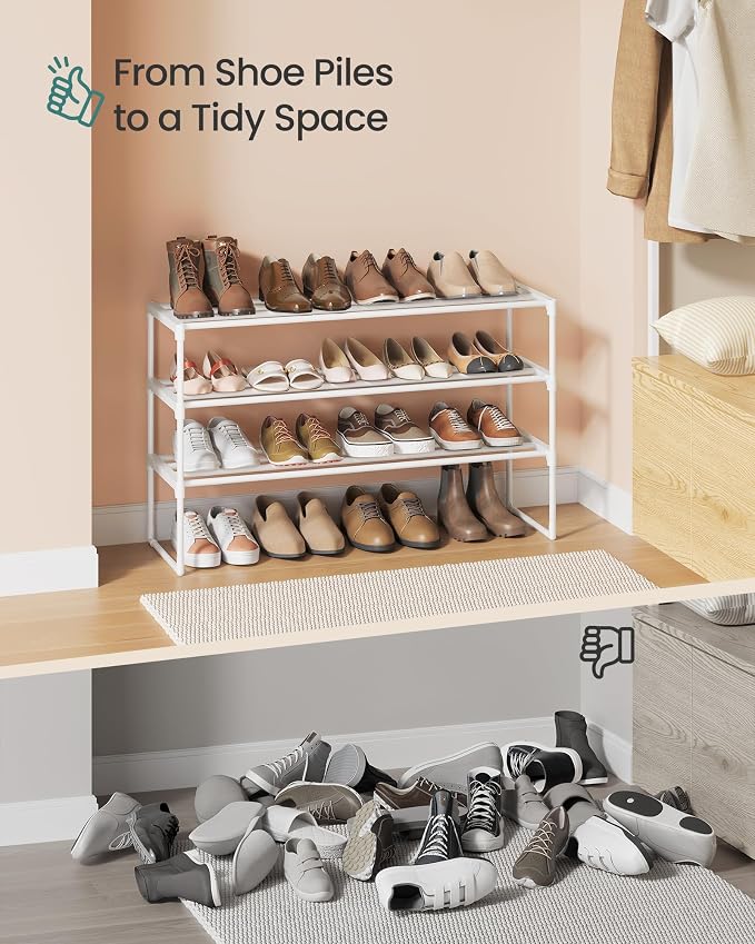 SONGMICS Shoe Rack, 3-Tier Shoe Organizer, Metal Storage Shelf | for Entryway, Upright or Upside Down, for 16-20 Pairs, Stackable, 11.8 x 36.2 x 21.7 Inches, Pearl White ULSA303W03 - Image 9