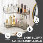 YCIA&DONE Corner Bathroom Counter Organizer, Makeup Organizer for Vanity, Skincare Cosmetic Perfume Tray, Corner Countertop Shelf Rack Storage for Bathroom Kitchen 2 Tiers (Smoky Gray) - Image 3