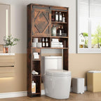 Over the Toilet Storage Cabinet with Farmhouse Sliding Barn Door, Above Toilet Organizer with Toilet Paper Holder Stand, Behind Toilet Shelf, Space Saver for Restroom, Bathroom, Laundry, Brown by KNOWORLD