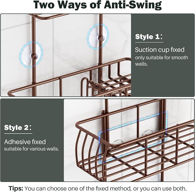 Epicano Shower Caddy Hanging Over Head, Bronze - Image 6
