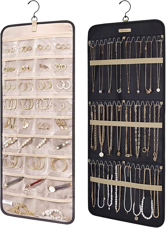 BAGSMART Hanging Jewelry Organizer Necklace/Earring/Ring 2-Sided L Black by BAGSMART