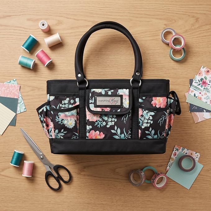 Everything Mary Deluxe Store & Tote Organizer – Black & Floral Craft Bag with Handle – Sewing, Scrapbooking & Art Supply Caddy – Stylish Storage for DIY Projects - Image 7