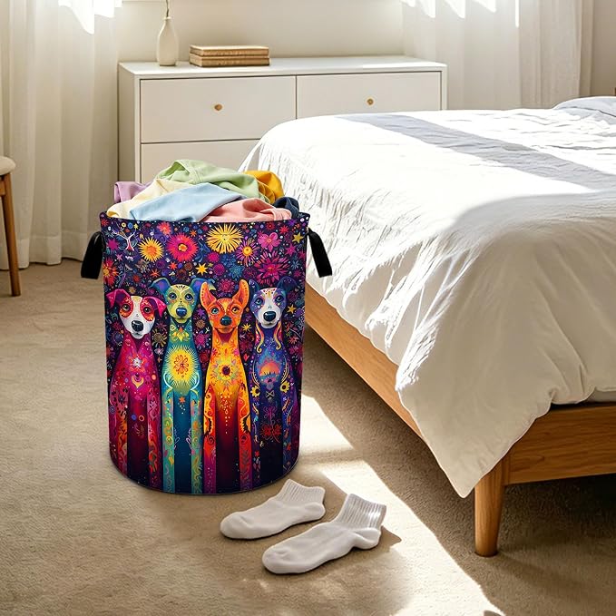 Dog Flower Laundry Basket Foldable Laundry Hamper With Handles Clothes Storage Bucket Organizer Laundry Bag For Bedroom Bathroom Laundry Storage 19.6 x 15.7 - Image 6