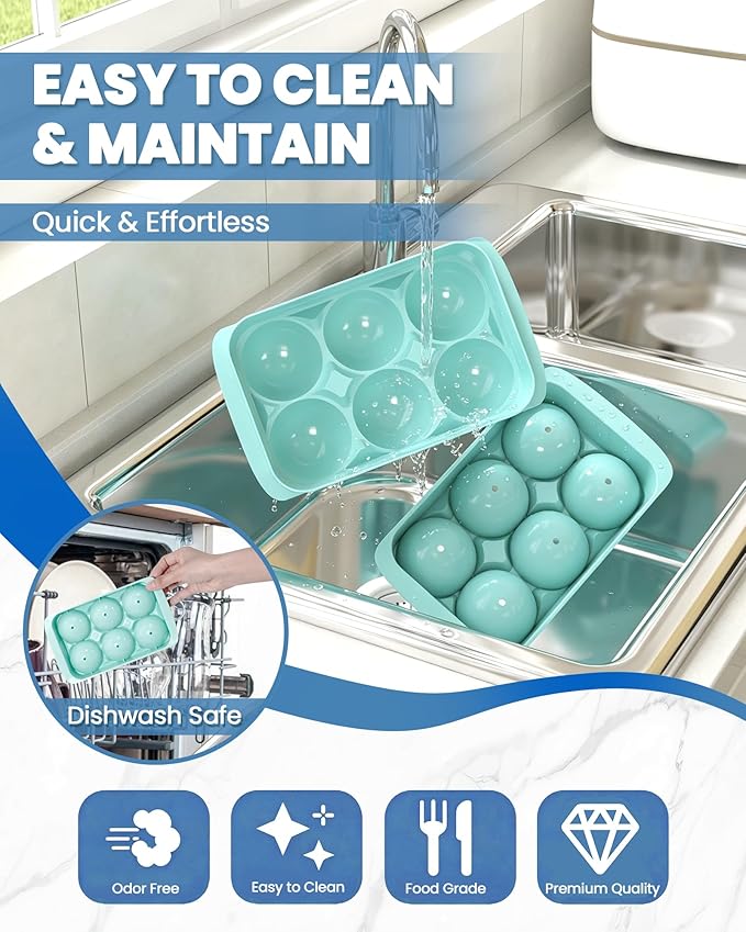 Large Ice Cube Tray for Freezer - 2 Pack Stackable Round Ice Cube Molds Set, Easy to Fill & Release with Storage Bin and Tongs for Kitchen, Party, Cocktail & Coffee, Gifts for Whiskey Lover (1.93In) - Image 5
