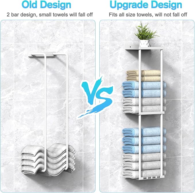 Liuoud Towel Rack for Bathroom, Wall Mounted Vertical Rolled Towel Storage Organizer Holder with Shelf, Holds Up 6 Large Bath Sheets, White - Image 6