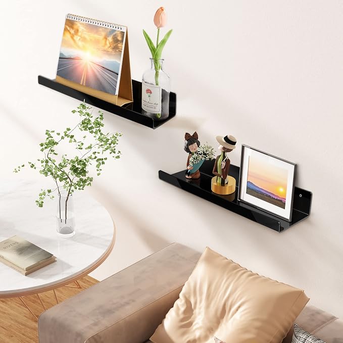 upsimples 2 Pcs 15" Acrylic Shelves for Wall Organize and Display, Black - Image 2
