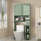 Shintenchi Over the Toilet Storage Cabinet, Bathroom Storage Cabient with Barn Doors, Bathroom Storage Shelf Organizer with Toilet Paper Holder, Adjustable Shelf and Anti-Tip Device, Green by Shintenchi%7CFurnitureMadeforRealLife
