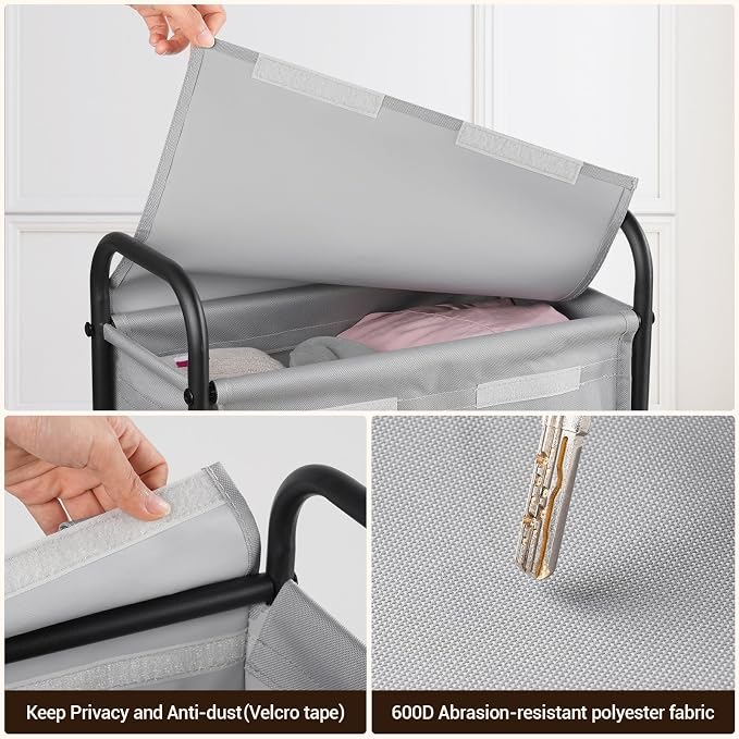 ELYKEN Slim Laundry Hamper with Lid & Wheels, 50L Rolling Laundry Basket - Image 4