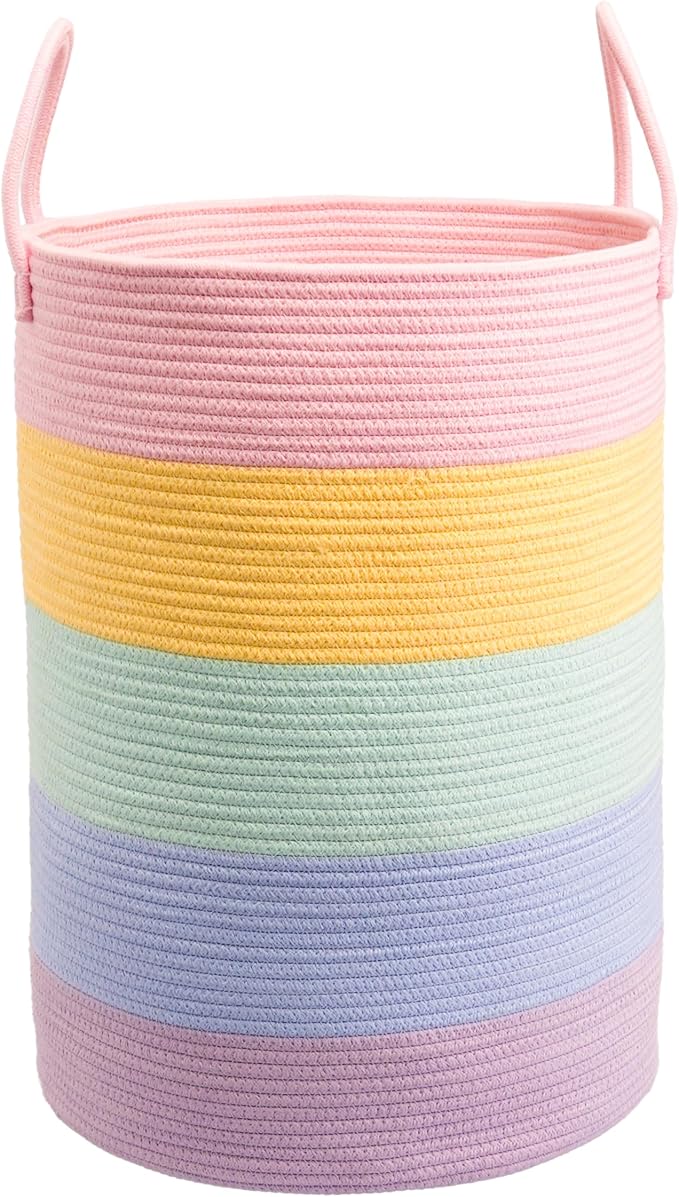 XUANGUO Rope Laundry Basket Hamper for Kids Girl Large, rainbow by XUANGUO