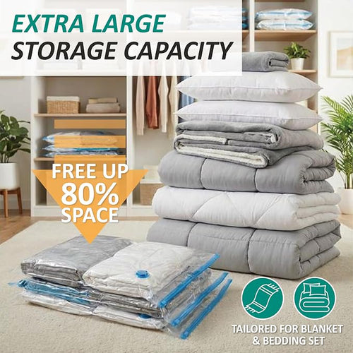 12 Jumbo Vacuum Storage Bags for Blankets & Bedding, Space Saver Bags | Jumbo Capacity for Bulky Bedding; 80% Space-Saving for Blankets, Comforters & Pillows; For Closets & Seasonal Storage - Image 2