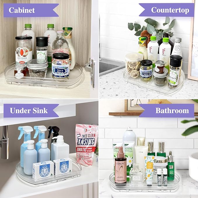 Incostar 360° Rotating Lazy Susan Turntable Organizer - Multifunctional 11.8" x 8.7" Rectangular Organizer for Refrigerator, Cabinet, Pantry, and Kitchen Countertop - Image 6