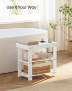 SONGMICS Shoe Rack Bench, 3-Tier Bamboo Entryway Bench, 19.7 Inches Width | Shoe Storage Organizer, Holds Up to 286.6 lb, Cloud White, BAMBOU Collection ULBS001W01 - Image 5