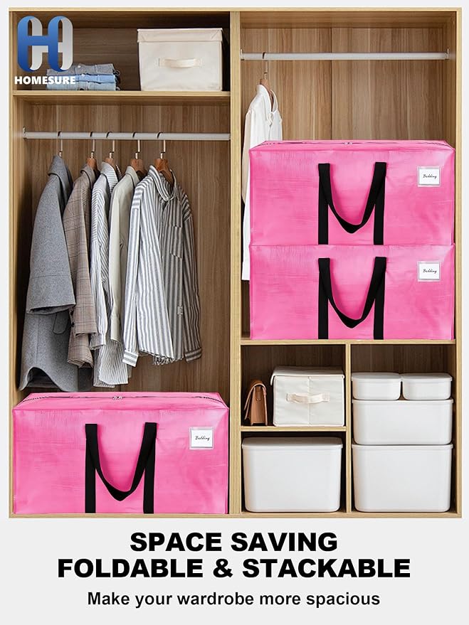 HOMESURE Supports 200lbs Heavy Duty Moving Bags - Strong Zipper & Wrap-Around Handles - Water-Resistant Storage Totes, Durable Alternative to Moving Boxes - 40 Pack - Pink - Image 6