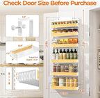 6-Tier White Metal Door Hanging Spice Rack Organizer Over The Door Pantry Organizer Back of Door Storage Rack with Adjustable Basket Door Pantry Organizer with Anti-drop Rod for Kitchen - Image 2