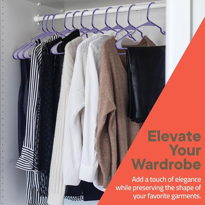 Purple Plastic Hangers 150 Pack– Heavy-Duty Plastic Hangers Slim and Space-Saving, Durable and Lightweight with Non-Slip Shoulder Notches for Slip Dresses, Suits, Jackets & Camisoles - Image 9