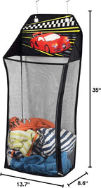 Store&Score Over The Door Hanging Kids Fun LED Race Car Light-Up Collapsible Mesh Laundry Hamper, Toy Chest, Metal Hooks Included - Image 6