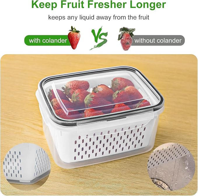 Freshmage Fruit Storage Containers for Fridge with Removable Colander 4 PCS - Image 3