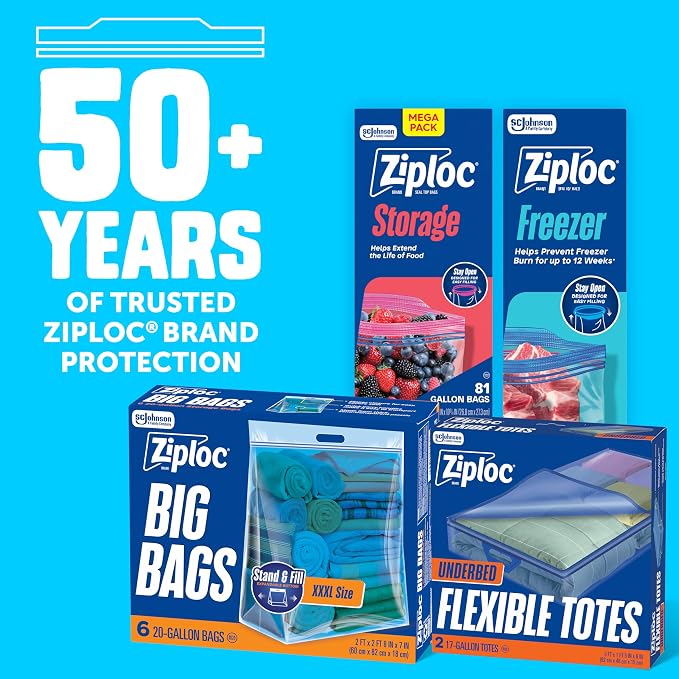 Ziploc Flexible Totes, Underbed Size, 17 Gallon, 2 Count Organizing Tote with Zipper and Built‑In Handles, Flexible & Stackable Clothing and Home Storage Bag - Image 6