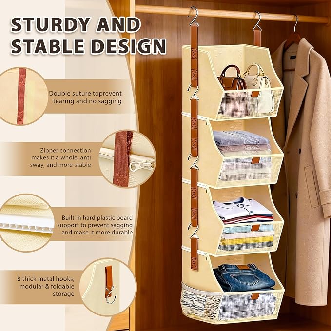 Fabric Hanging Closet Clothes Organizers and Storage Detachable 4 Tier - Image 3