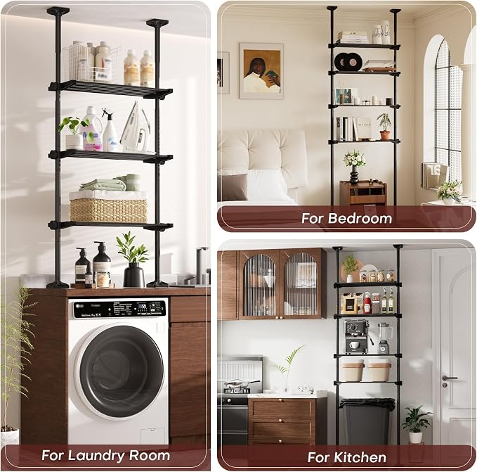 Goovilla Over The Toilet Storage Shelf, 64-124inch(H) 15-27inch(W), Black - Image 8