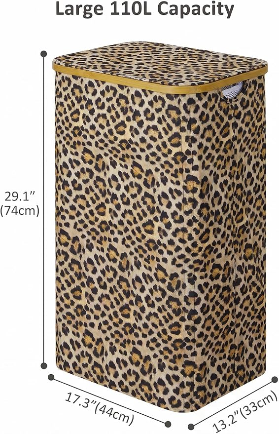 IEGrow Laundry Hamper with Lid,110L Laundry Basket with Bag,Leopard Print - Image 2