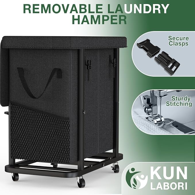 Laundry Basket with Lid,190L Rolling Laundry Hamper with Wheels,Black - Image 5