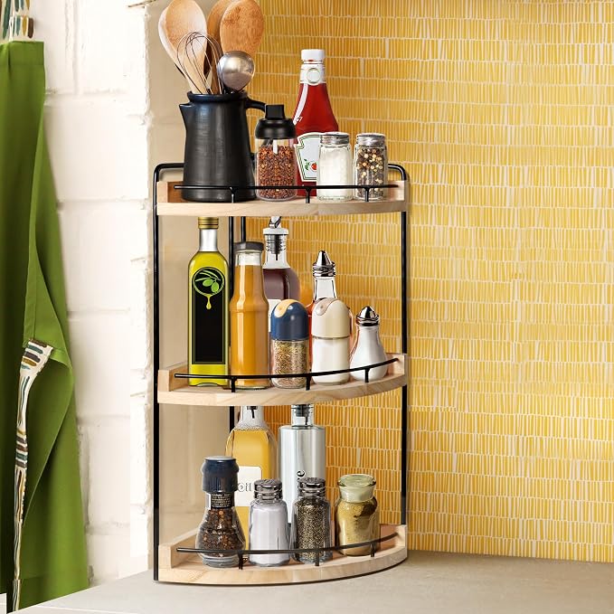 3 Tier Bathroom Counter Organizer, Bathroom Counter Tray and Vanity Organizer, Wood Corner Countertop for Kitchen, Dresser (Rustic Wood) - Image 4