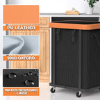 Laundry Hamper with Wheels,150L Leather Patchwork Clothes Hamper Black - Image 2
