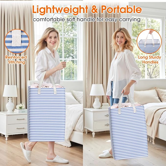 3-Pack Laundry Basket, Collapsible Laundry Hampers, 100L, Blue - Image 6