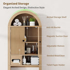 Arched Over the Toilet Storage Cabinet with Fluted Wood Doors, Natural Oak - Image 3