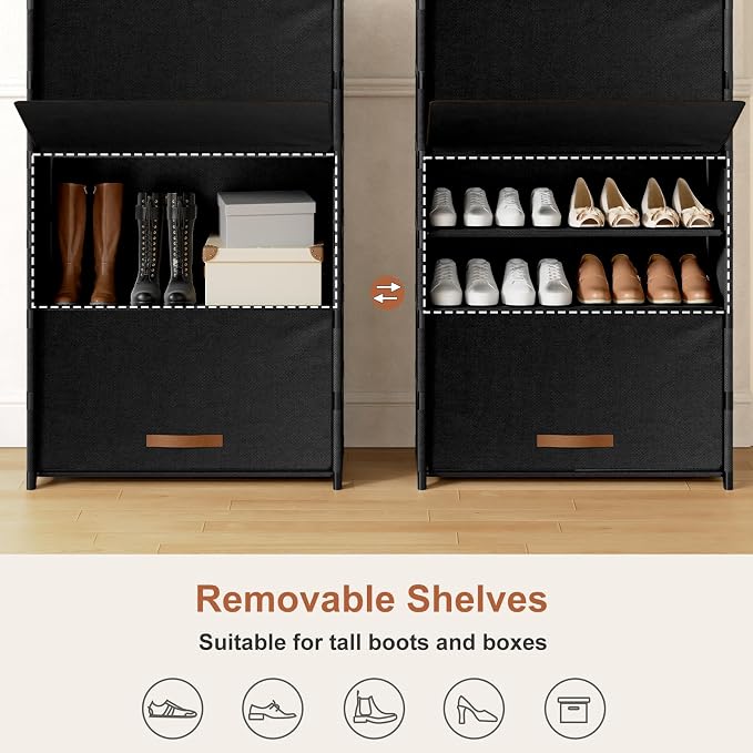 7 Tier Shoe Cabinet with Door, 28-Pair Storage, Black | Tall Design Saves Floor Space, Door Blocks Dust & Pets, Holds Heels to Boots, Quick Assembly with Connectors - Image 7