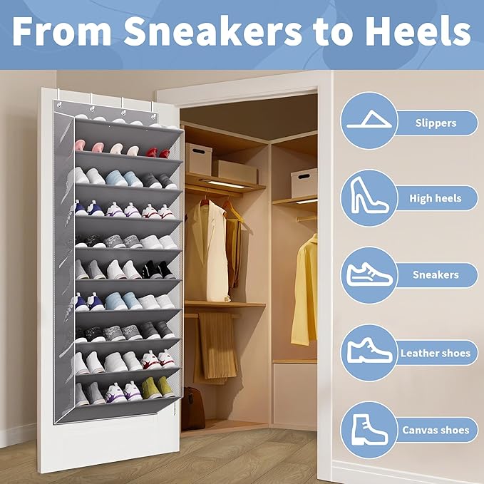 TAHAVICE 30 Pair Over the Door Shoe Organizer, Hanging Closet Shoe Storage - Image 4