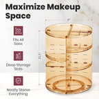 Masirs 360 Rotating Makeup Organizer Countertop, Adjustable Shelf, Brown - Image 2