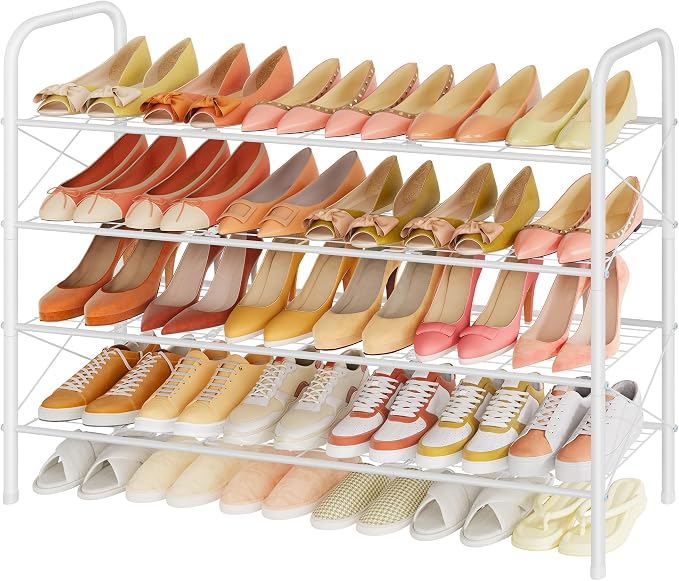 Hoctieon 4 Tier Mesh Style Shoe Rack, Entryway Shoe Shelf, Shoe Storage Organizer, Shoe Rack for Closet, Space Save for Bathroom, Garage, Hallway, Bedroom, Living Room, White by Hoctieon