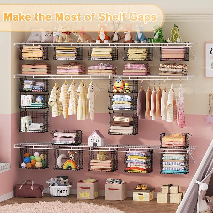 Lyuwanxian 4-Tier Hanging Closet Organizer with 360°Rotating Hooks – Foldable Hanging Shelves for Small Spaces, Wire Storage Basket, Closet Organizer System, Black - Image 7