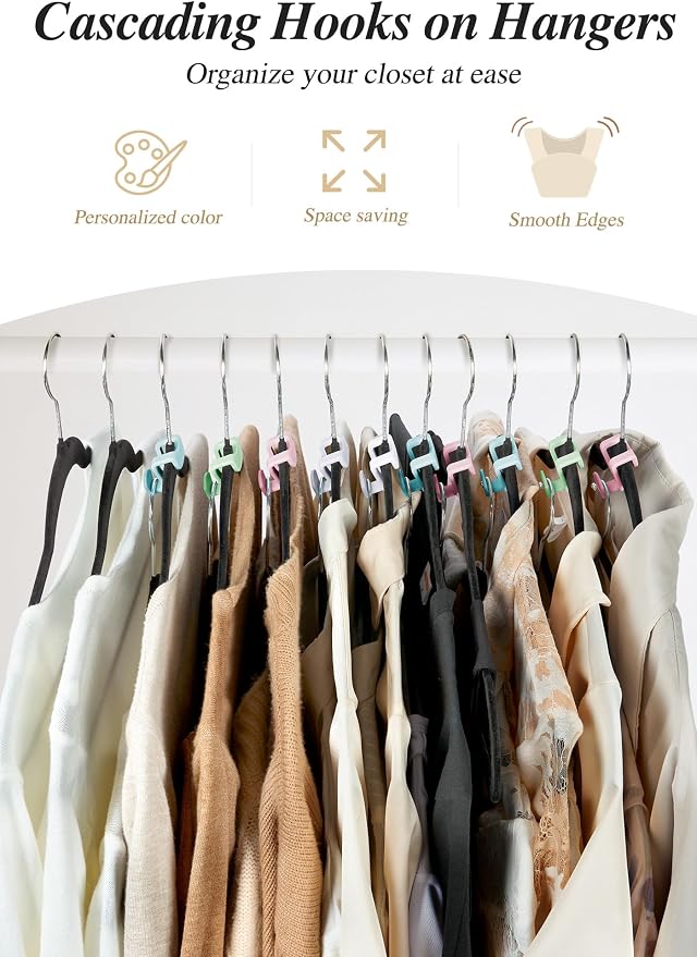HOUSE DAY Closet Organizers and Storage 60 Pack, Space Saving Hanger | College Dorm Essentials for Girls, Multicolored Clothes Hangers Connectors, Dorm Rooms Space Saver Multicolored - Image 3