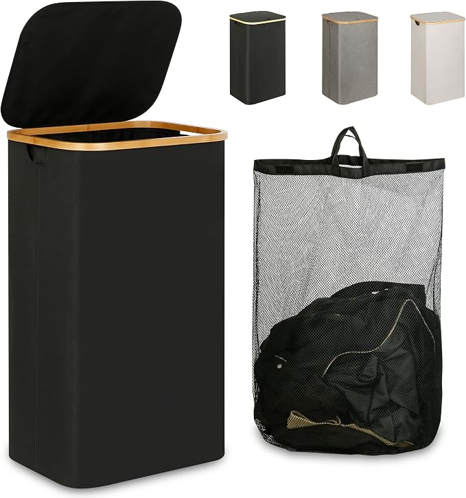 IEGrow Laundry Hamper with Lid,110L Laundry Basket with Mesh Bags,Black by iEGrow