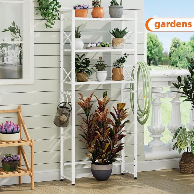 Simple Trending Over The Toilet Storage Rack with Toilet Paper Holder, Heavy Duty Metal 3 Tier Bathroom Organizer Shelf with 3 Hooks, White - Image 2