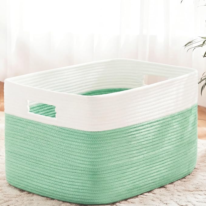 Artfeel Blanket Basket,Rectangle Woven Baskets for Storage,30L Laundry Basket for Decorative Nursery Blanket,Toys,Dirty Clothes and Magazine in Shelves,Baby Room,and Living Room by Artfeel