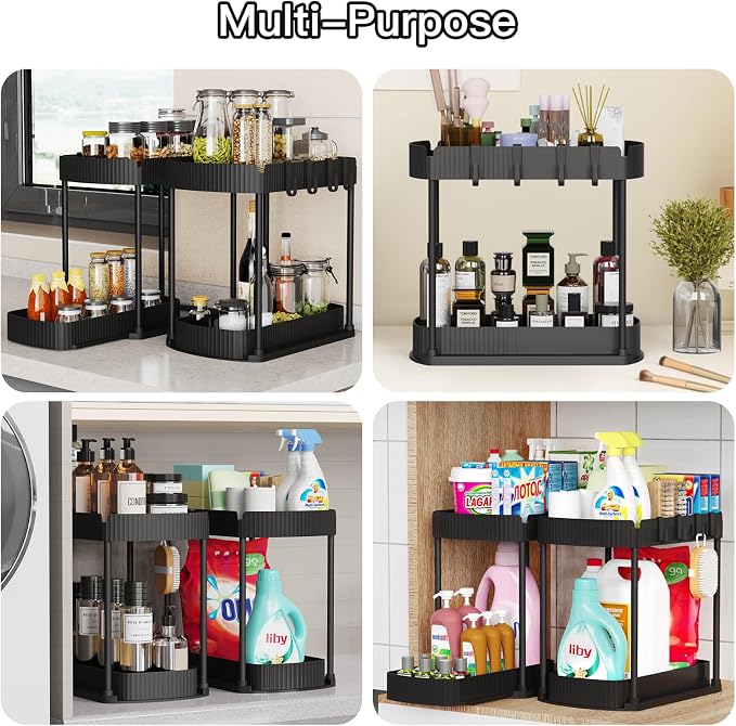 2 Packs Under Sink Pull-Out Storage Organizers, 12.8 Inches, Black - Image 6