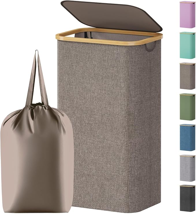 Lifewit 105L Large Laundry Basket with Lid, Removable Bags, Brown by Lifewit