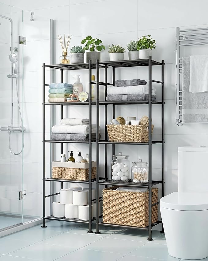 Sakugi Storage Shelves - Set of 2, 5-Tier Metal Shelf Organizer, Space-Saving Garage Shelving with Leveling Feet, Standing Shelves Organizer for Kitchen, Laundry, Pantry (18.4" x 12.6" x 57.4", Black) - Image 2