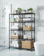 Sakugi Storage Shelves - Set of 2, 5-Tier Metal Shelf Organizer, Space-Saving Garage Shelving with Leveling Feet, Standing Shelves Organizer for Kitchen, Laundry, Pantry (18.4" x 12.6" x 57.4", Black) - Image 2